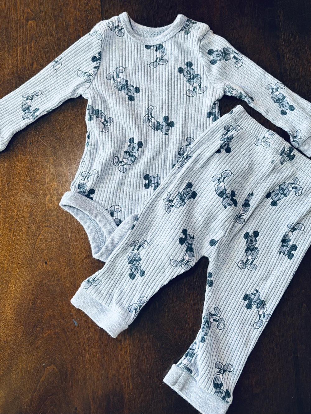 Disney Grey Ribbed Mickey Mouse Bodysuit & Pants Set